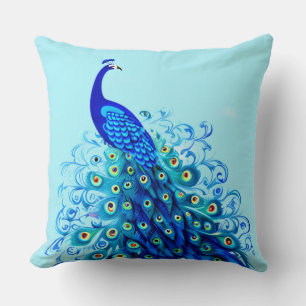 Pfau in Türkis und Cobalt Blue Kissen