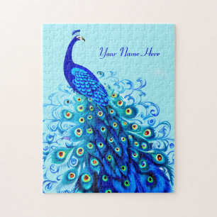 Pfau in Türkis und Cobalt Blue Puzzle