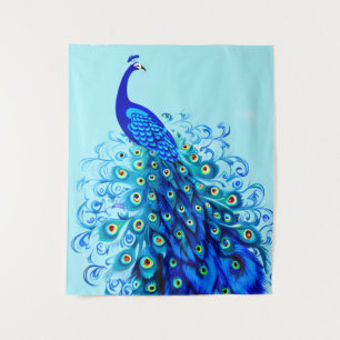 Pfau in Türkis und Cobalt Blue Wandteppich