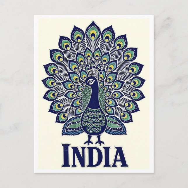 Pfau Indien Reise Postkarte (Vorderseite)