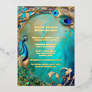 Pfau irisierende Federn Art Nouveau Luxus Folieneinladung