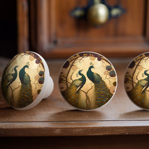 Pfau Klimt Gold Grün Dekor Art Nouveau Keramikknauf