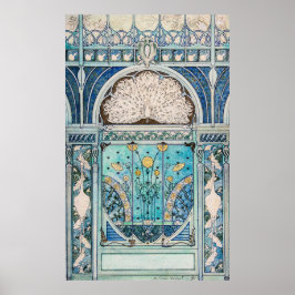 Pfau, Krane und Sonnenblumen Vintages Design Poster