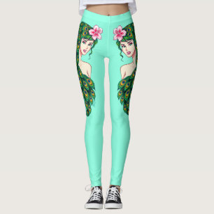 Pfau-Mädchen keucht aquamarines Athleisure Yoga Leggings
