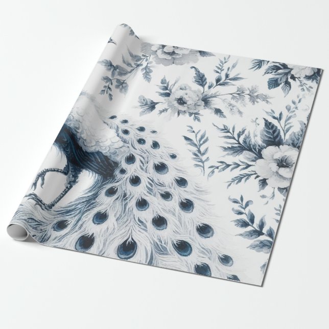 Pfau mit blauen Blume Geschenkpapier (Ungerollt)