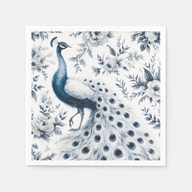 Pfau mit blauen Blume Serviette (Vorderseite)