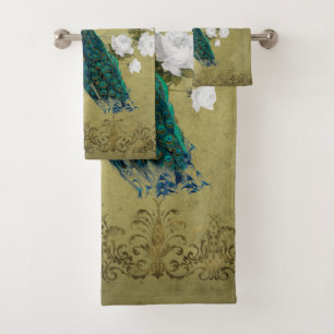 Pfau mit Blume Badhandtuch Set