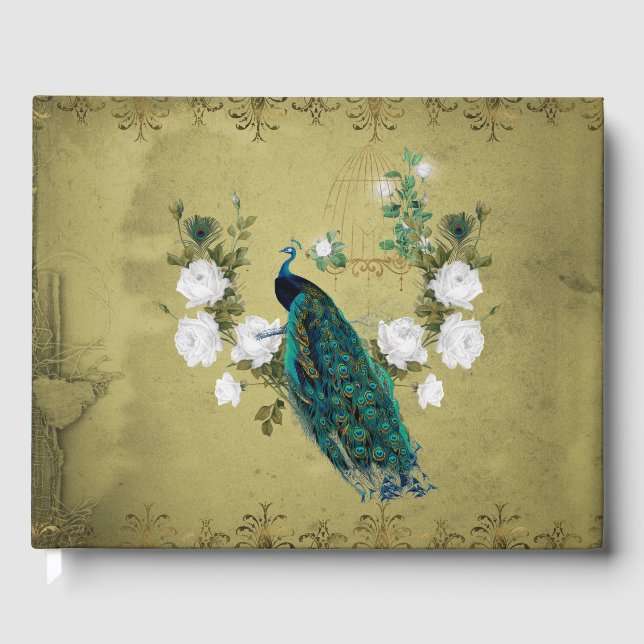 Pfau mit Blume Gästebuch (Vorderseite)