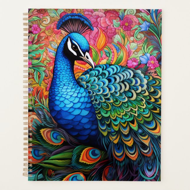 Pfau mit Blume Planer (Vorderseite)