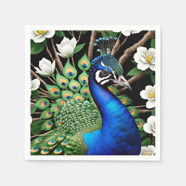 Pfau mit Blume Serviette (Vorderseite)