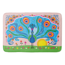 Pfau mit Blumen Badematte