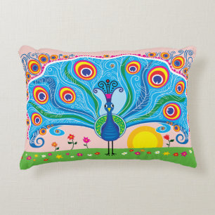 Pfau mit Blumen Dekokissen