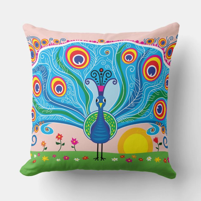Pfau mit Blumen Kissen (Vorderseite)