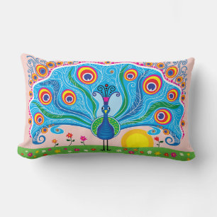 Pfau mit Blumen Lendenkissen
