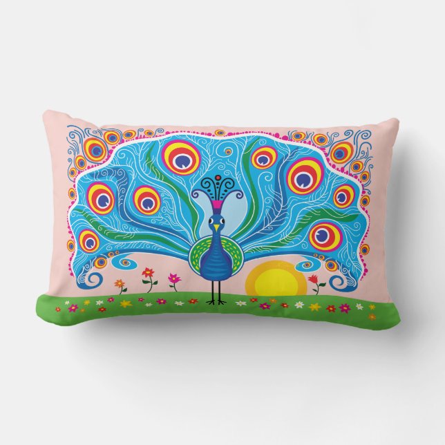 Pfau mit Blumen Lendenkissen (Vorderseite)
