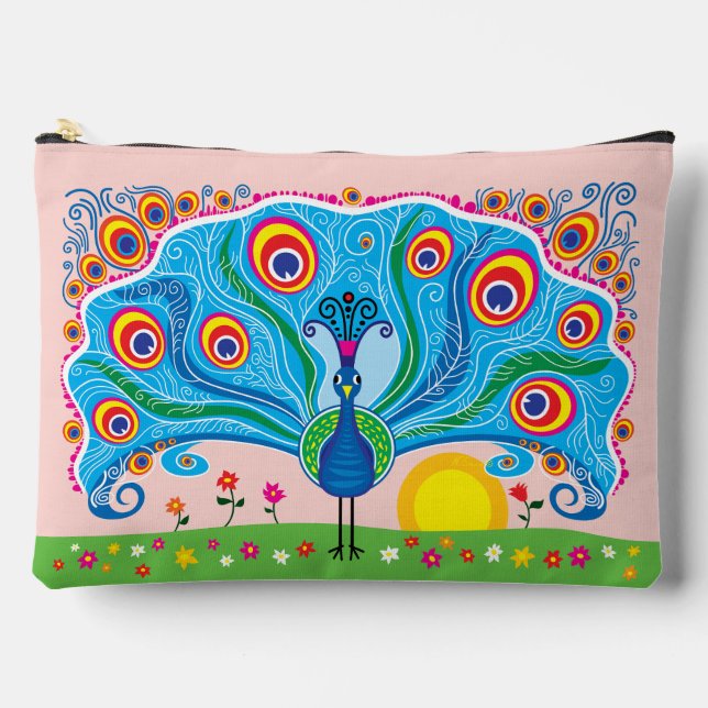 Pfau mit Blumen Zubehörtasche (Vorderseite)