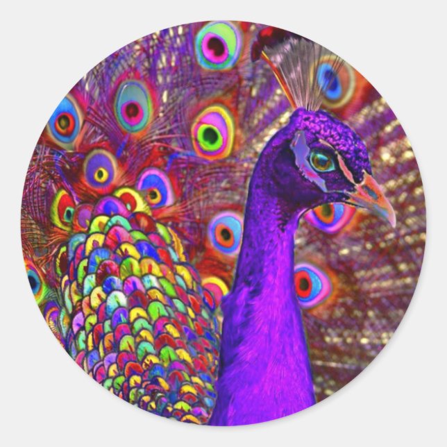 Pfau mit einer Million Farben Runder Aufkleber (Vorderseite)