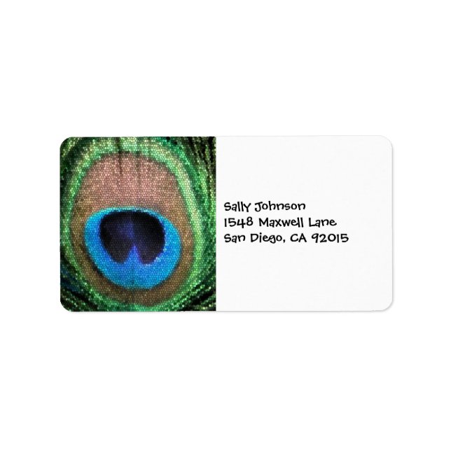 Pfau mit festem Glass-Effekt. Adressaufkleber (Vorne)