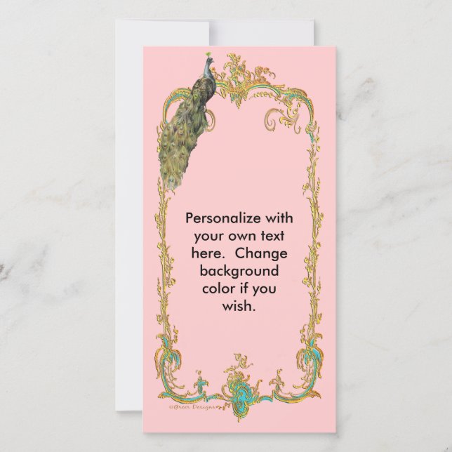 Pfau mit Gold Frame "Save the Date" Karte (Vorderseite)