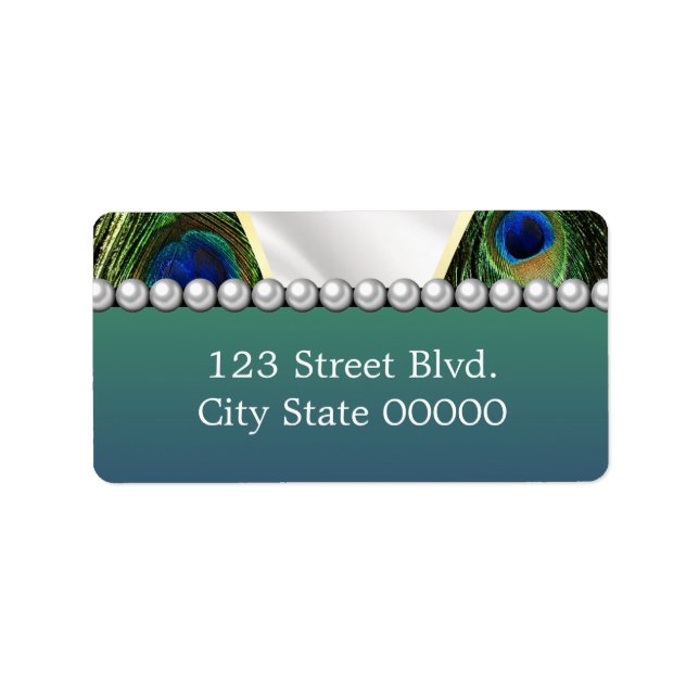 Pfau mit Gold-Silber-Drapery Adressaufkleber (Vorne)