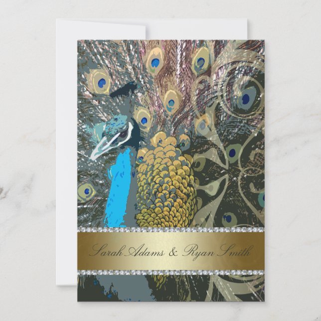 Pfau mit Jewels Probe Abendessen Einladung (Vorderseite)