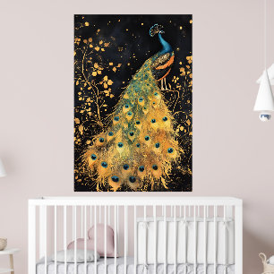 Pfau mit lebendigem blauem und goldenem Gefieder Poster