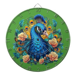 Pfau mit PfirsichRose Dartscheibe