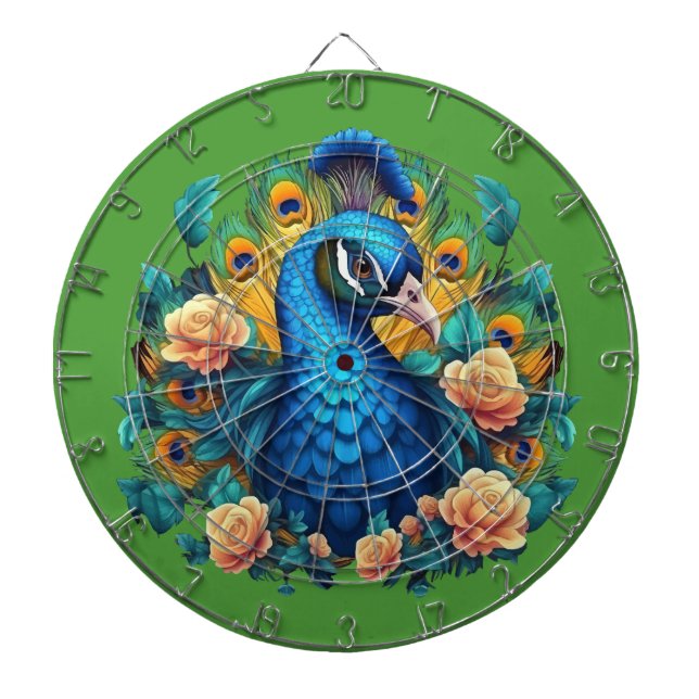 Pfau mit PfirsichRose Dartscheibe (vorne)