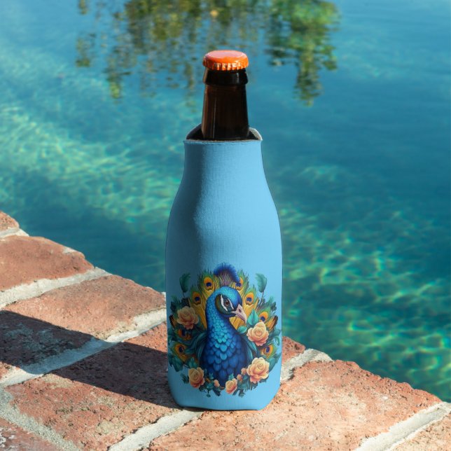 Pfau mit PfirsichRose Flaschenkühler (In Situ Pool)