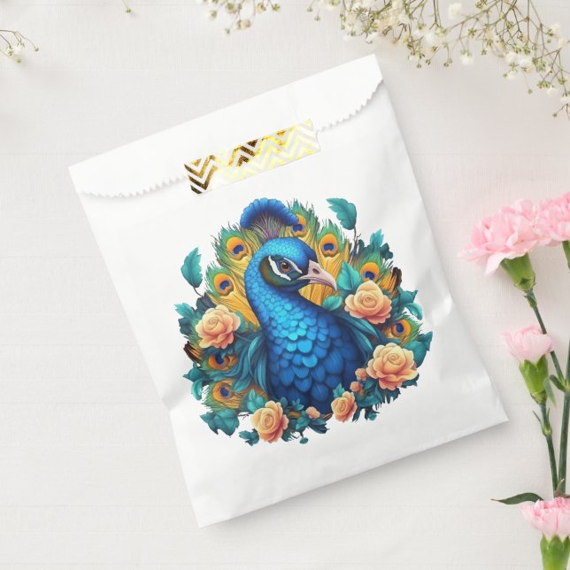 Pfau mit PfirsichRose Geschenktütchen (Versiegelt)
