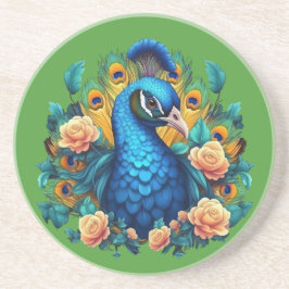 Pfau mit PfirsichRose Getränkeuntersetzer