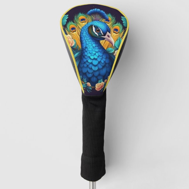 Pfau mit PfirsichRose Golf Headcover (Vorderseite)