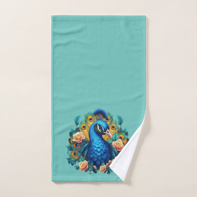 Pfau mit PfirsichRose Handtuch (Handtuch)