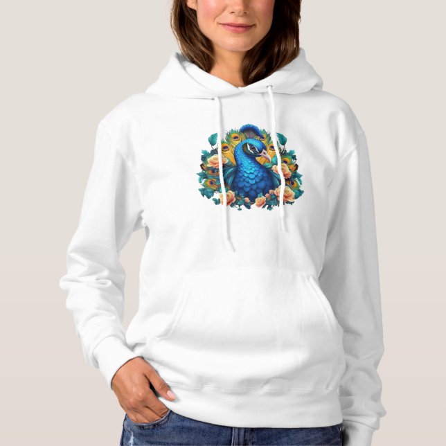 Pfau mit PfirsichRose Hoodie (Vorderseite)