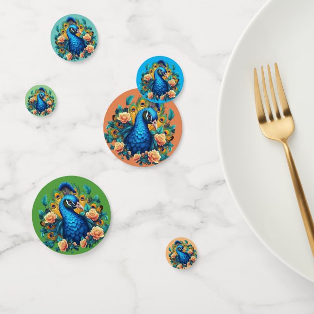 Pfau mit PfirsichRose Konfetti (Gruppe)