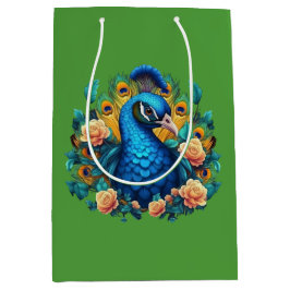 Pfau mit PfirsichRose Mittlere Geschenktüte