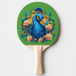 Pfau mit PfirsichRose Tischtennis Schläger