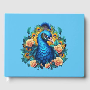 Pfau mit Pfirsichrosen Gästebuch