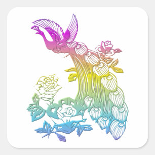 Pfau mit Rose Quadratischer Aufkleber
