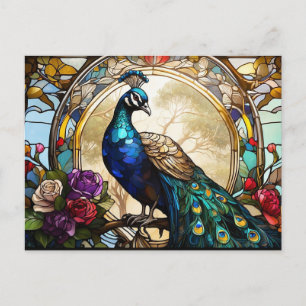 Pfau mit Rosen Abstrakte Illustration  Postkarte