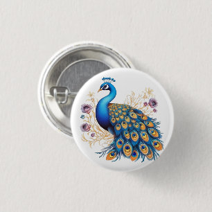 Pfau mit violetten Blumen Button