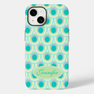 Pfau-Muster-Mint-Aquagrün-Name iPhone Hülle