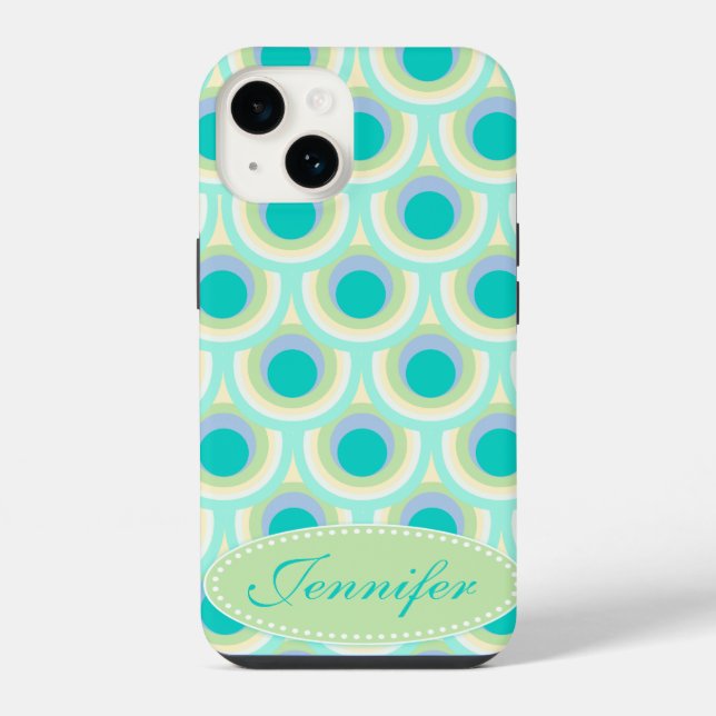 Pfau-Muster-Mint-Aquagrün-Name iPhone Hülle (Rückseite)