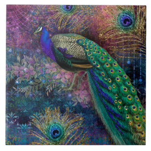 Pfau n Federn Elegant Vintage Gold Glitter Fliese