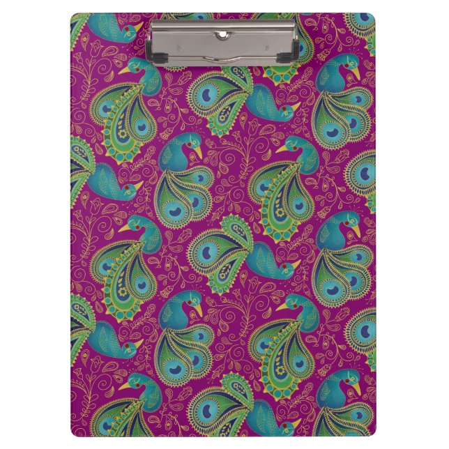 Pfau Paisley Muster Rosa Klemmbrett (Vorderseite)