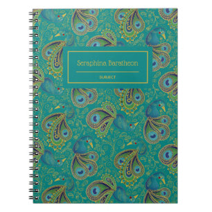 Pfau Paisley Royal Türkis Monogramm Notizblock