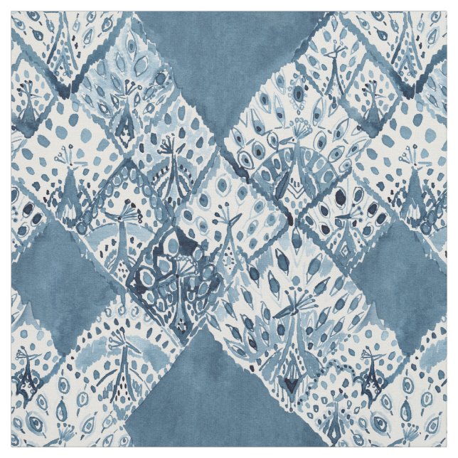 PFAU-PATCHWORK Marine Boho Chic-Aquarell Stoff (Muster)