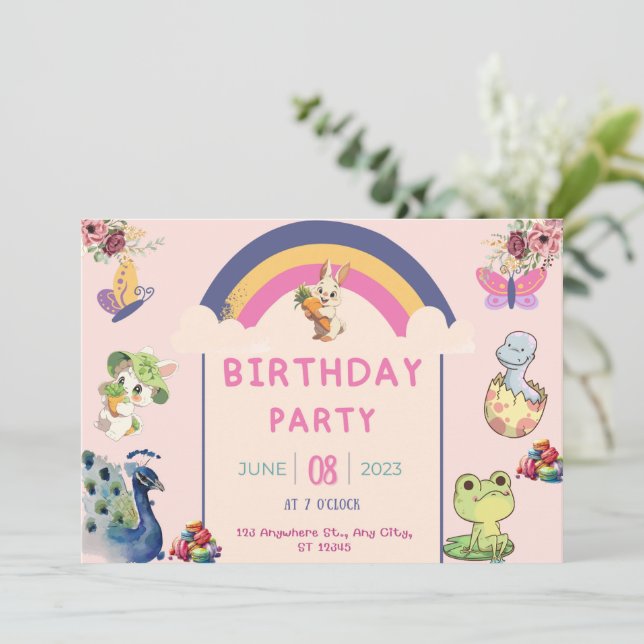 Pfau Patina und schöne Tiere Geburtstag Einladung (Stehend Vorderseite)