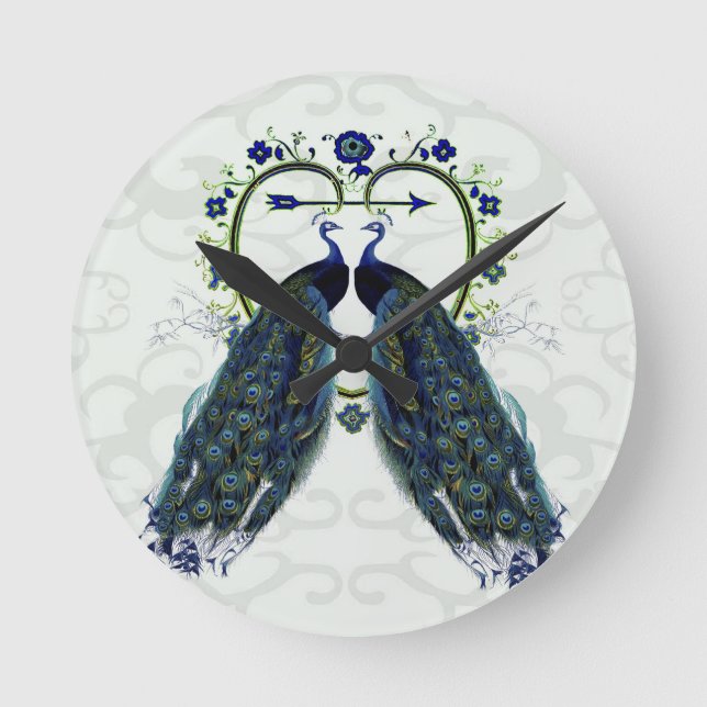 PFAU Pfau Liebe Herz personalisiert Runde Wanduhr (Vorderseite)