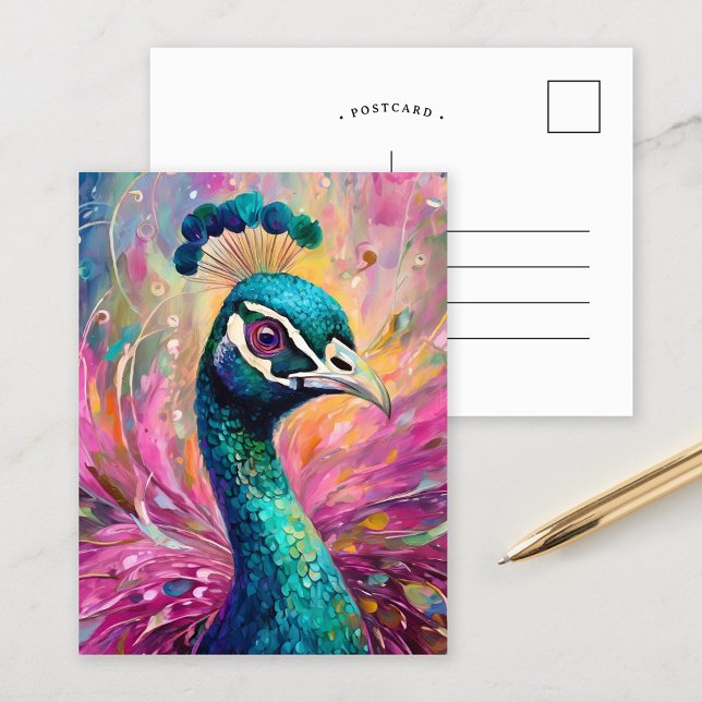 Pfau Pfimsischer Moderne Impressionistische Kunst Postkarte (Von Creator hochgeladen)